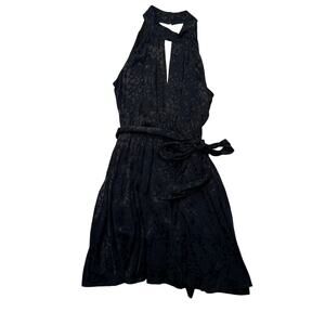 Anthropologie Halter Mini Dress XL Petite NWT Black Satin Keyhole Cocktail Dress